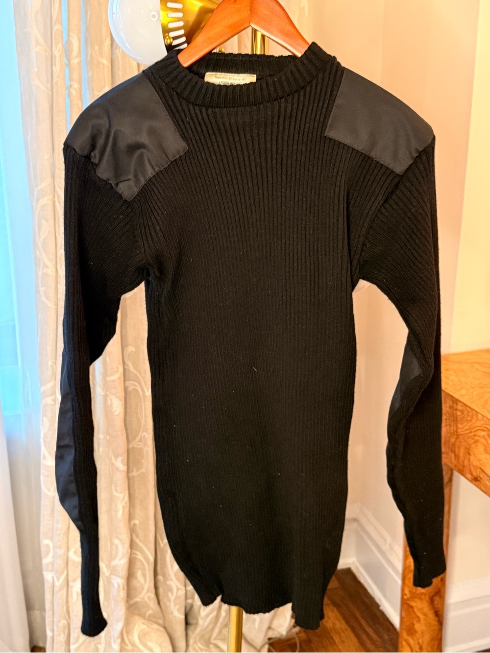Commando Men's Black Ribbed Crewneck Sweater with Shoulder Panels